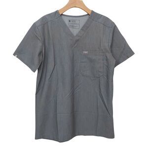 Figs Leon Three-Pocket Scrub Top Mens Small Graphite Technical Uniform Work